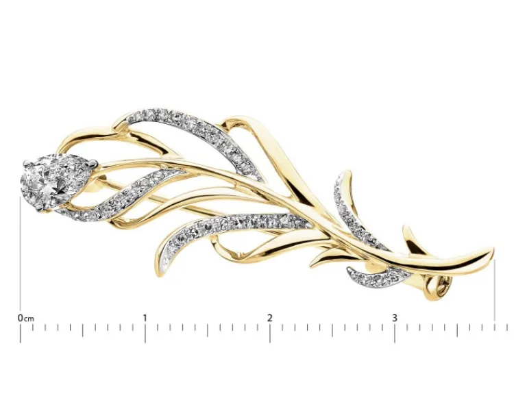 Apart Broszka z żółtego i białego złota z diamentami - piórko - 0,45 ct - próba 585< Broszki Z Diamentami