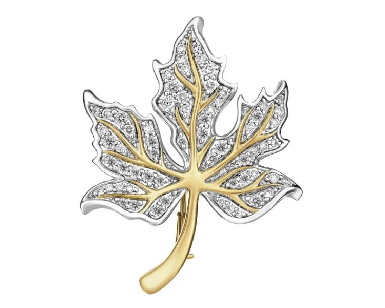 Outlet Apart Broszka z żółtego złota z brylantami - liść - 1,00 ct - próba 750