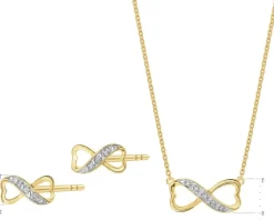 Outlet Apart Kolczyki i naszyjnik z żółtego złota z diamentami - komplet -  nieskończoność - 0,03 ct - próba 375