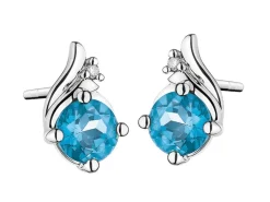 Discount Apart Kolczyki z białego złota z diamentami i topazami London Blue - próba 375