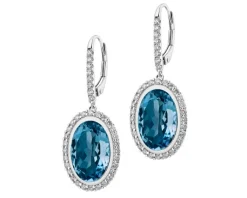 New Apart Kolczyki z białego złota z brylantami i topazami London Blue - próba 585