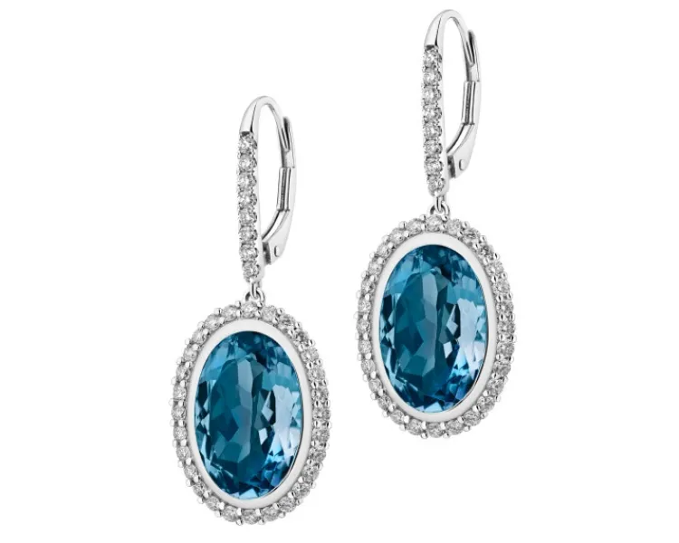 New Apart Kolczyki z białego złota z brylantami i topazami London Blue - próba 585