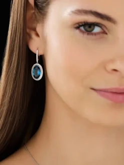 New Apart Kolczyki z białego złota z brylantami i topazami London Blue - próba 585