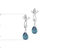 Apart Kolczyki z białego złota z diamentami i topazami London Blue - liście - próba 585< Kolczyki Z Diamentami