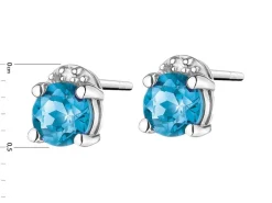 New Apart Kolczyki z białego złota z diamentami i topazami London Blue - próba 375
