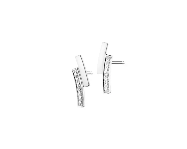 Best Apart Kolczyki z białego złota z diamentami - 0,006 ct - próba 375