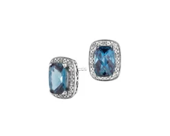 Sale Apart Kolczyki z białego złota z diamentami i topazami London Blue - próba 585