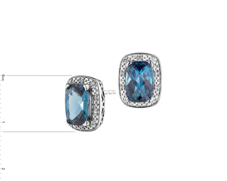 Sale Apart Kolczyki z białego złota z diamentami i topazami London Blue - próba 585