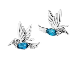 Apart Kolczyki z białego złota z diamentami i topazami London Blue – kolibry - próba 375< Kolczyki Z Diamentami