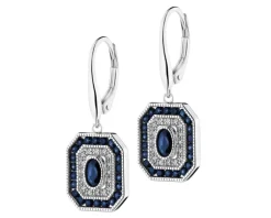 Apart Kolczyki z białego złota z diamentami i szafirami - próba 585< Kolczyki Z Diamentami
