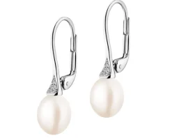 Discount Apart Kolczyki z białego złota z diamentami i perłami - próba 585