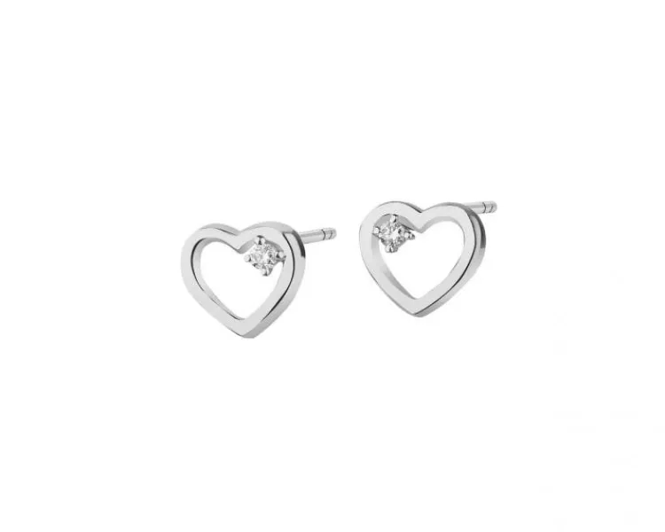 Online Apart Kolczyki z białego złota z brylantami - serca - 0,01 ct - próba 585
