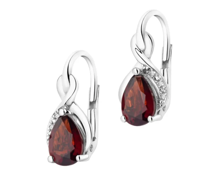 Discount Apart Kolczyki z białego złota z diamentami i granatami - próba 585