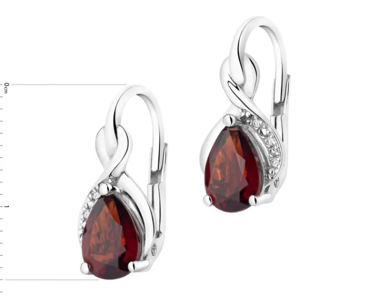 Discount Apart Kolczyki z białego złota z diamentami i granatami - próba 585