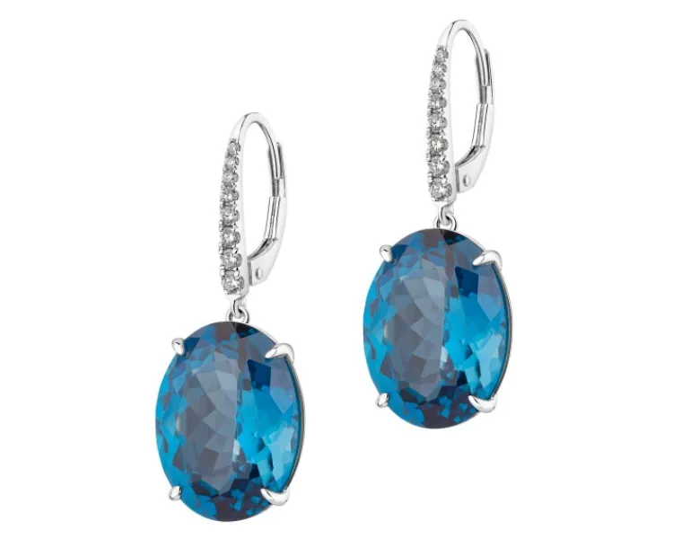 Apart Kolczyki z białego złota z brylantami i topazami London Blue - próba 585< Kolczyki Z Diamentami