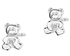 Clearance Apart Kolczyki z białego złota z diamentami - misie - 0,004 ct - próba 585