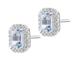 Apart Kolczyki z białego złota z diamentami i akwamarynami - próba 585< Kolczyki Z Diamentami