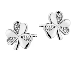 Outlet Apart Kolczyki z białego złota z diamentami – koniczyny - 0,01 ct - próba 375
