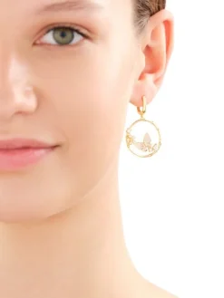 Clearance Artelioni Kolczyki z mosiądzu pozłacane z cyrkoniami i emalią - motyle, kwiaty