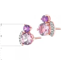 Clearance Apart Kolczyki z różowego złota z diamentami, rodolitami i ametystami - próba 375