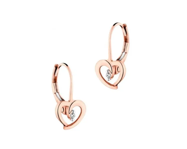 Hot Apart Kolczyki z różowego złota z diamentami - serca - 0,01 ct - próba 375