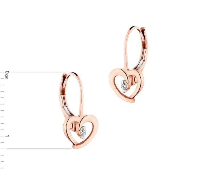 Hot Apart Kolczyki z różowego złota z diamentami - serca - 0,01 ct - próba 375