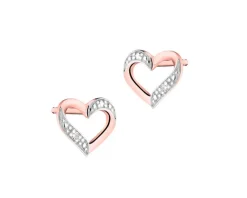 Online Apart Kolczyki z różowego złota z diamentami - serca - 0,004 ct - próba 585