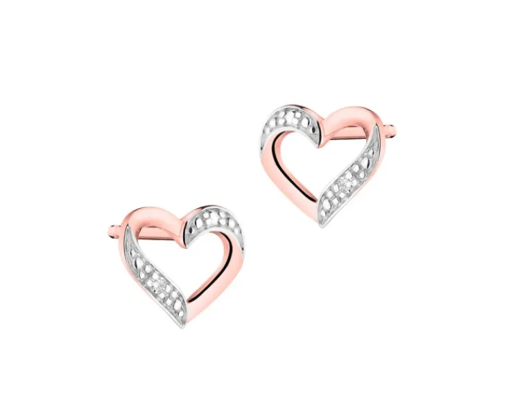 Online Apart Kolczyki z różowego złota z diamentami - serca - 0,004 ct - próba 585