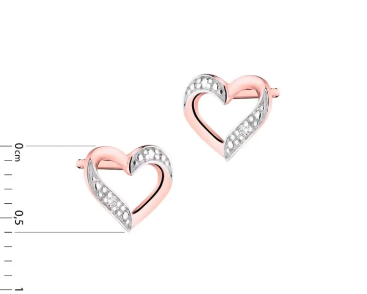 Online Apart Kolczyki z różowego złota z diamentami - serca - 0,004 ct - próba 585