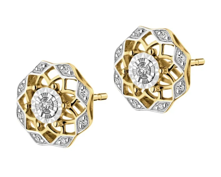 Apart Kolczyki z żółtego i białego złota z diamentami - rozety - 0,08 ct - próba 585< Wszystkie