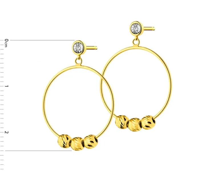 New Apart Kolczyki z żółtego i białego złota z diamentami - kółka, kulki - 0,01 ct - próba 375