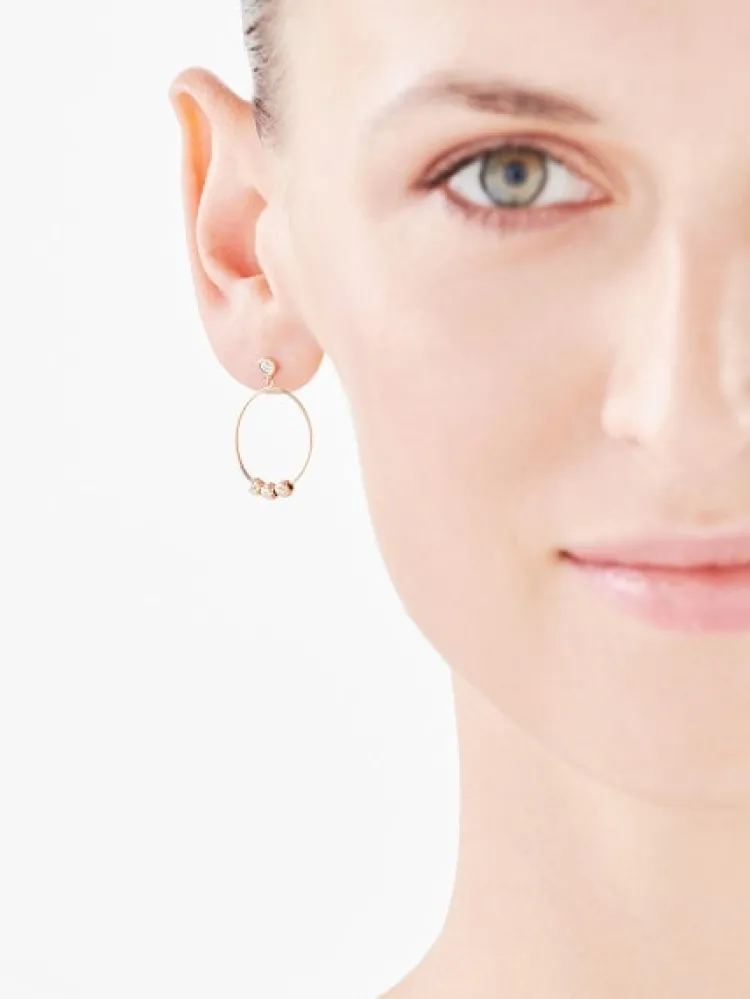 New Apart Kolczyki z żółtego i białego złota z diamentami - kółka, kulki - 0,01 ct - próba 375