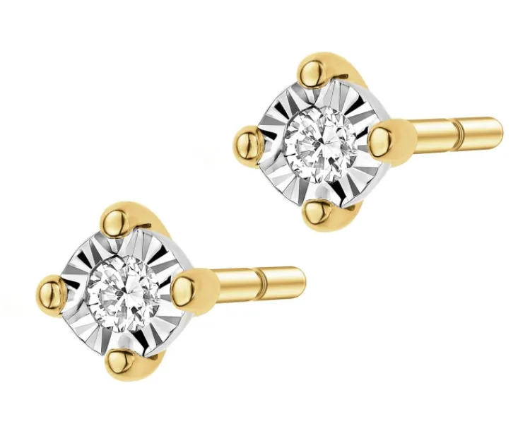 Apart Kolczyki z żółtego i białego złota z brylantami - 0,02 ct - próba 585< Kolczyki Z Diamentami