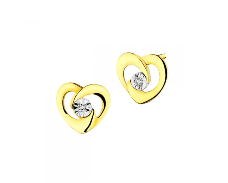 Hot Apart Kolczyki z żółtego i białego złota z diamentami - serca - 0,006 ct - próba 375