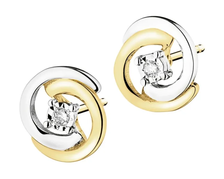 Apart Kolczyki z żółtego i białego złota z brylantami - 0,02 ct - próba 585< Kolczyki Z Diamentami
