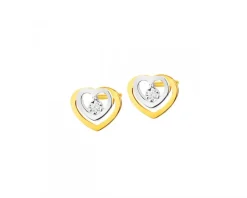 Sale Apart Kolczyki z żółtego i białego złota z brylantami - serca - 0,02 ct - próba 375