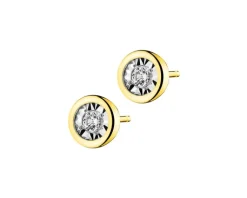 Apart Kolczyki z żółtego i białego złota z brylantami - 0,10 ct - próba 585< Kolczyki Z Diamentami