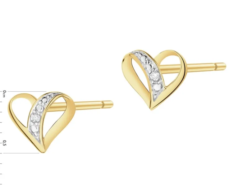 New Apart Kolczyki z żółtego złota z brylantami - serca - 0,008 ct - próba 375