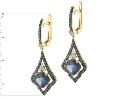 Apart Kolczyki z żółtego złota z brylantami i topazami London Blue - próba 585< Kolczyki Z Diamentami