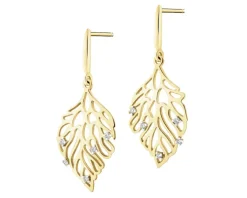 Apart Kolczyki z żółtego złota z brylantami - liście - 0,08 ct - próba 585< Kolczyki Z Diamentami