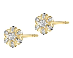 Online Apart Kolczyki z żółtego złota z brylantami - kwiatki - 0,10 ct - próba 375