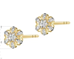 Online Apart Kolczyki z żółtego złota z brylantami - kwiatki - 0,10 ct - próba 375