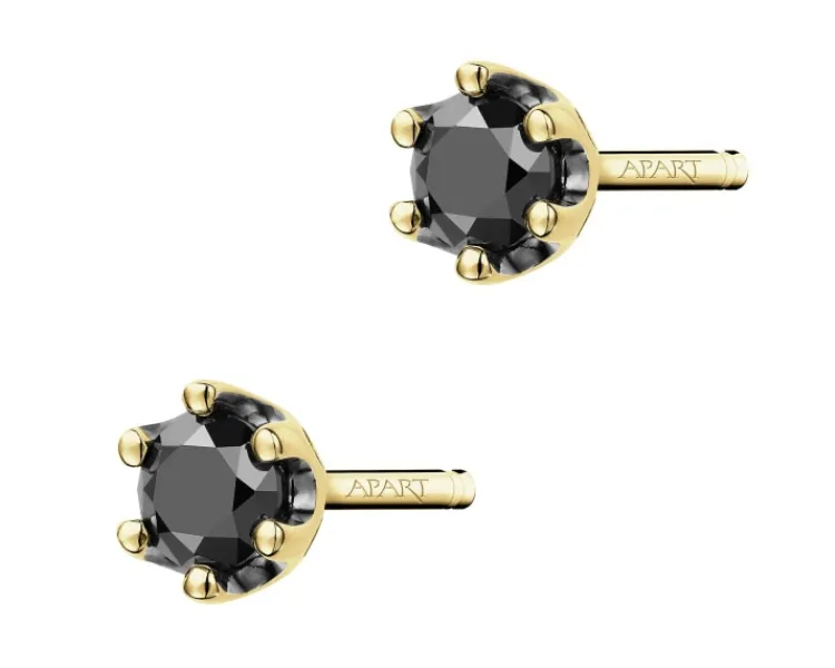New Apart Kolczyki z żółtego złota z czarnymi brylantami - 0,16 ct - próba 375