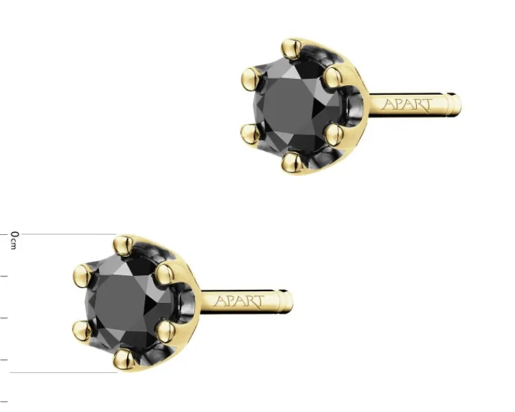 New Apart Kolczyki z żółtego złota z czarnymi brylantami - 0,16 ct - próba 375