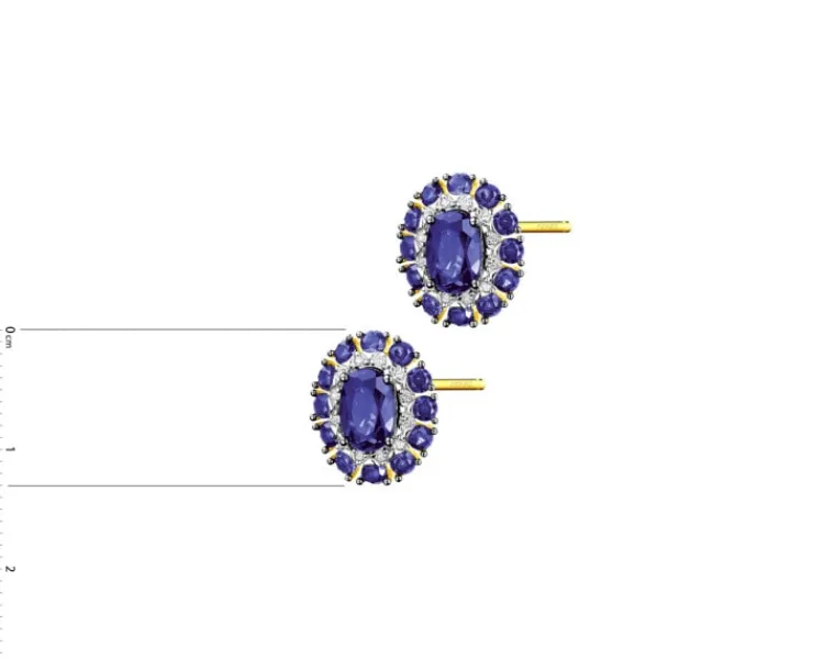 Apart Kolczyki z żółtego złota z diamentami i szafirami syntetycznymi - próba 585< Kolczyki Z Diamentami