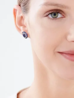 Apart Kolczyki z żółtego złota z diamentami i szafirami syntetycznymi - próba 585< Kolczyki Z Diamentami