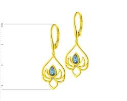 Apart Kolczyki z żółtego złota z diamentami i topazami London Blue - kwiaty lotosu - próba 585< Kolczyki Z Diamentami