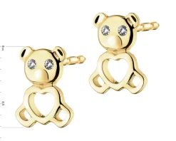 New Apart Kolczyki z żółtego złota z diamentami - miś, serce - 0,01 ct - próba 375