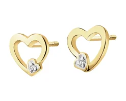 Apart Kolczyki z żółtego złota z diamentami - serca - 0,008 ct - próba 375< Kolczyki Z Diamentami