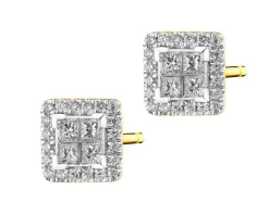 Hot Apart Kolczyki z żółtego złota z diamentami - kwadraty - 0,44 ct - próba 585